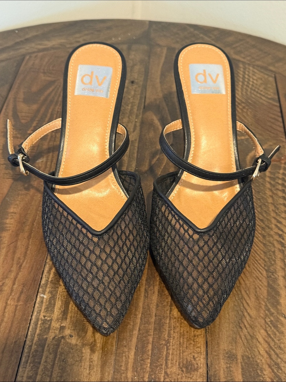 Dolce Vita Black Mesh Pointed Mules with Slim Strap - Picture 6 of 6